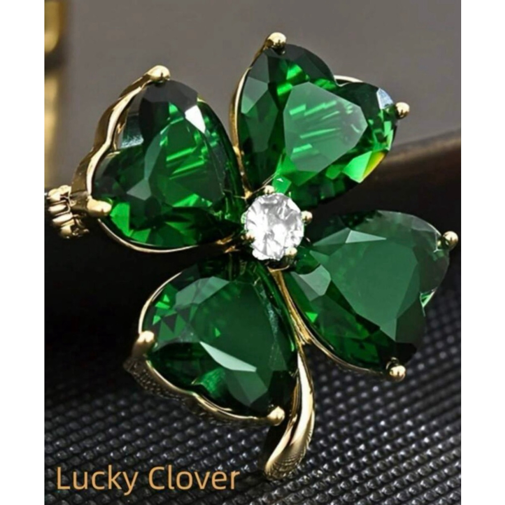 St. Patty’s Day Lucky Clover Green Gold Brooch